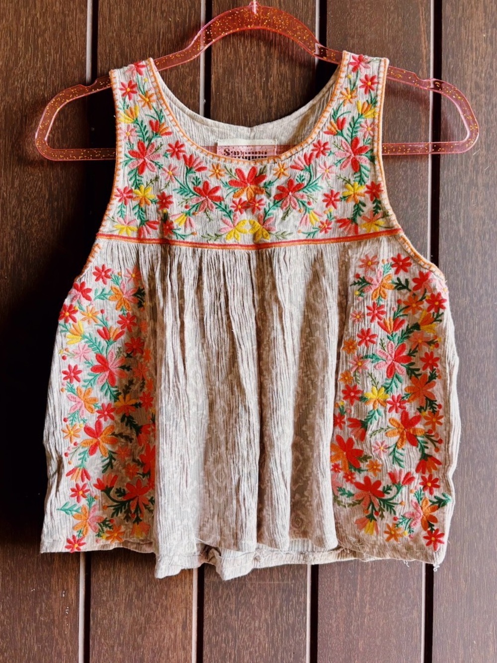 Savanna Jane Floral Embroidered Beige Tank Top
